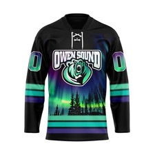 Personalized Owen Sound Attack Special With Northern Lighs Lace Hockey Shirt