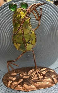 VTG Stained Glass and Copper Golfer Frog W/ Vacor Stardust Marble Golf Ball