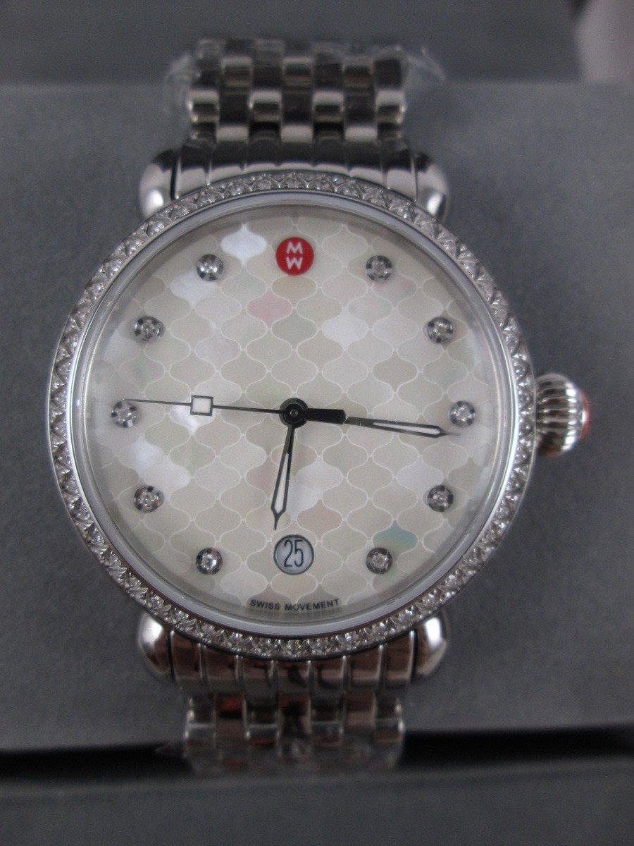 ムーアマイケル NEW Michele CSX 36 Mosaic MOP Silver Diamond Ladies Watch