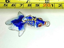 Vintage Articulated Koi Fish Pendant Cobalt Blue Enameld