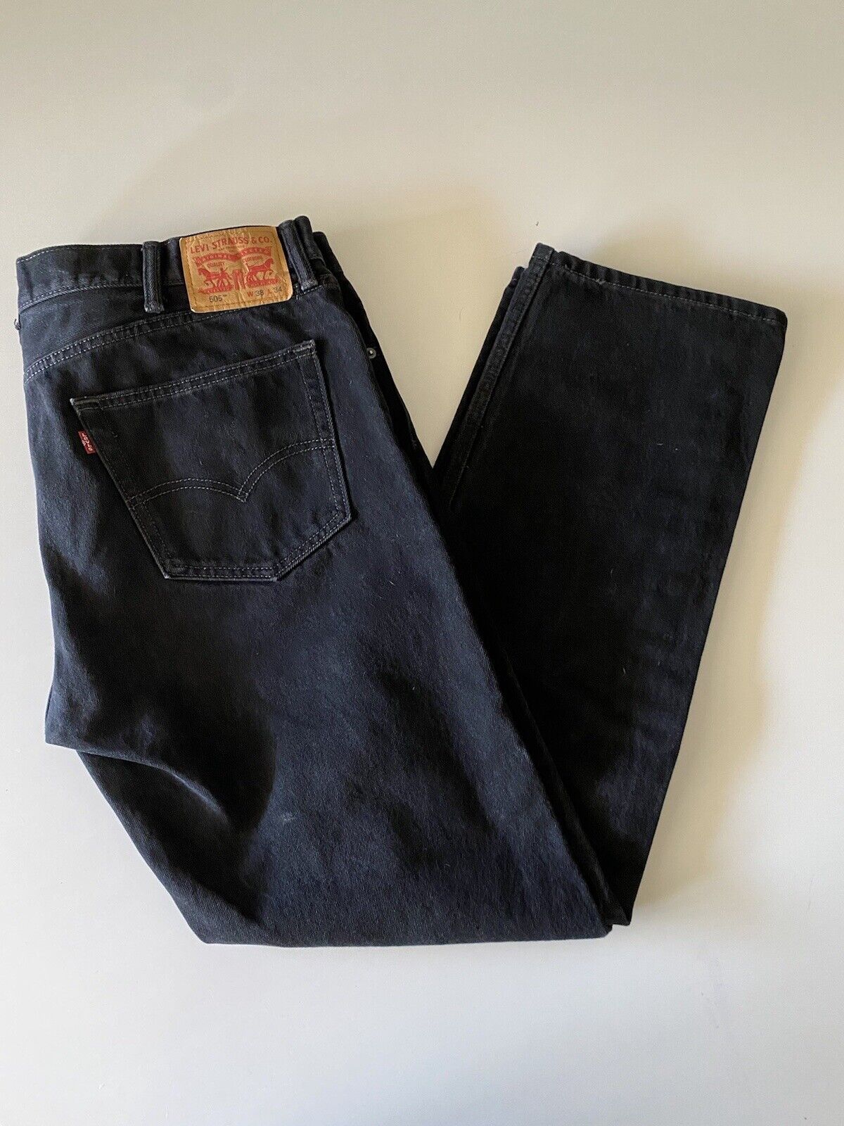 Levi's 505 Black Jeans 38x34 100% Cotton Non-Stretch Denim Red Tab | eBay