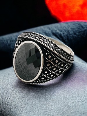 925 Sterling Silver Black Zircon Stone Men Silver Ring, Handmade Men ...
