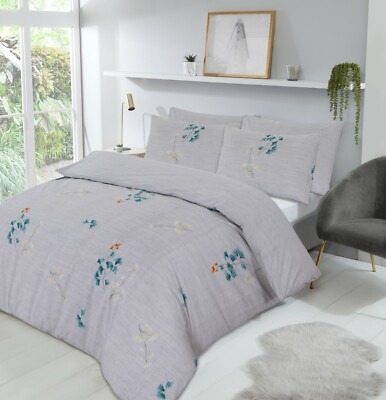 NightComfort Softy Floral Branch Muster Bettbezug Set mit Kissenbezug, Silber