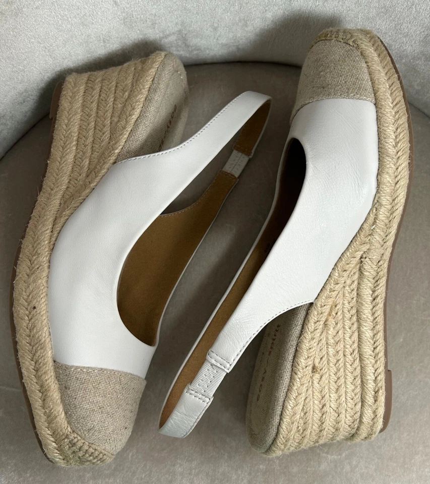 Easy Spirit Margie Plataforma Wedge Slingbacks, Couro e Lona, Creme/Cáqui, 6.5 - Imagem 2 de 4