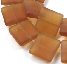 12mm Frosted Sea Glass Square Beads 13 Matte - Smoked Topaz