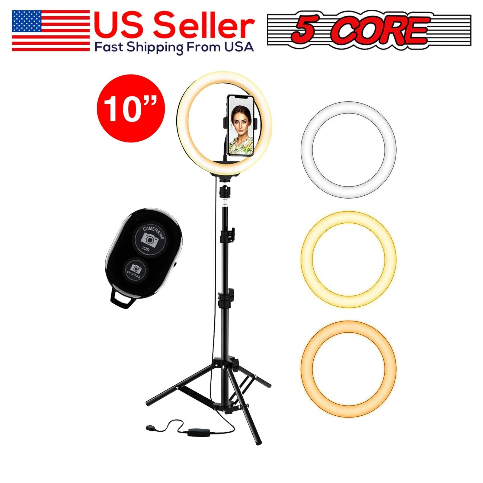 Selfie LED Ring Light 10" with Tripod Stand for YouTube/Tiktok Video Recording