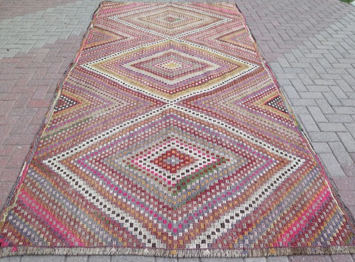 Turkish Kilim Boho Rugs, Wool Rug, Handmade Floor Carpet, Large Kelim 73"x141"
