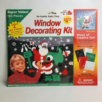 Stik-ees 103 pc Christmas Window Clings Vinyl Holiday Decorations Vtg 1999 NOS