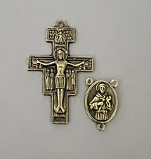 Rosary CENTER & CRUCIFIX Italy SAN DAMIANO St. Saint Francis Centerpiece BRONZE