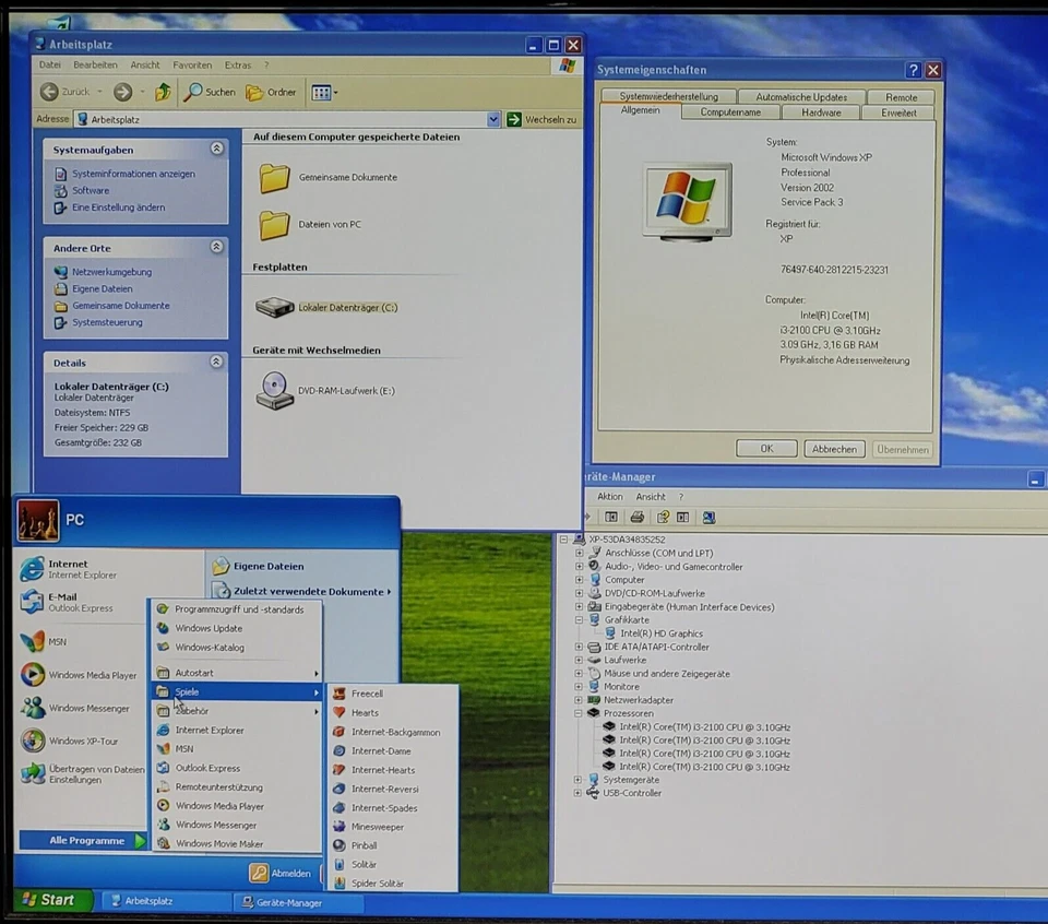HP SFF Windows XP Gamer PC RS 232 32 Bit Computer i3 3,10GHz HD 250GB 4GB DVD - Bild 3 von 4