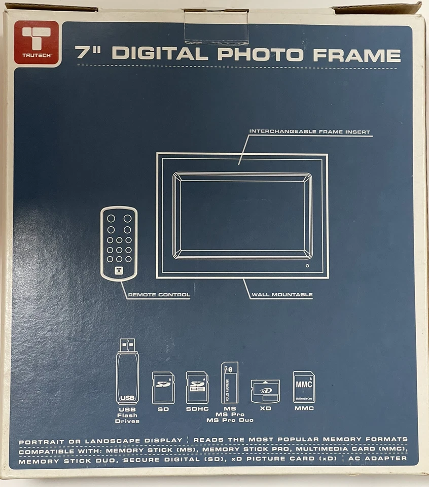 TRUTECH 7” INCHES DIGITAL PHOTO FRAME A60P0315 BLACK AND WHITE FRAME INSERT NEW! - Image 2 of 4