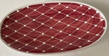 V Elle Keramikk Arte Cerámica Ovalada Rojo y Blanco Diamantes y Puntos Patas Cuenco Firmado