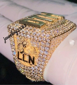 Authentic 3Ct Real Moissanite Men's Personalized Any Letter Ring Yellow Gold Plated Silver