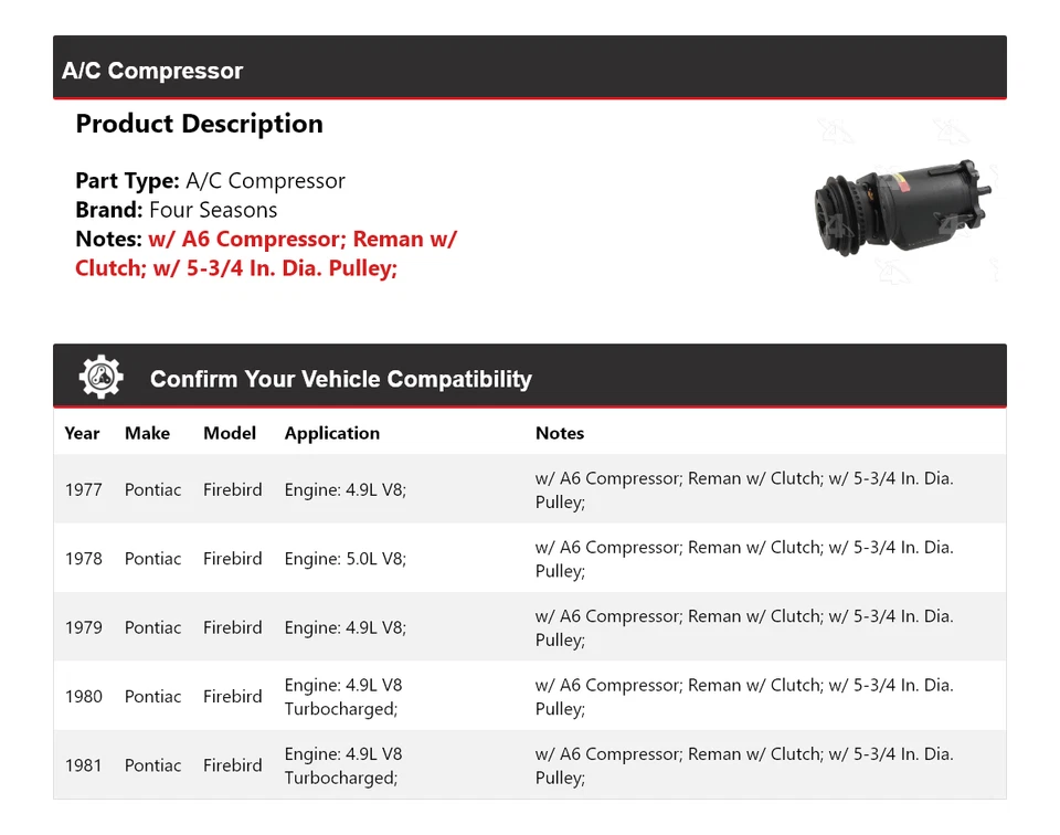 Компрессор кондиционера Pontiac Firebird 1977-1981 4 сезона 1978 1979 1980 - Изображение 2 из 4