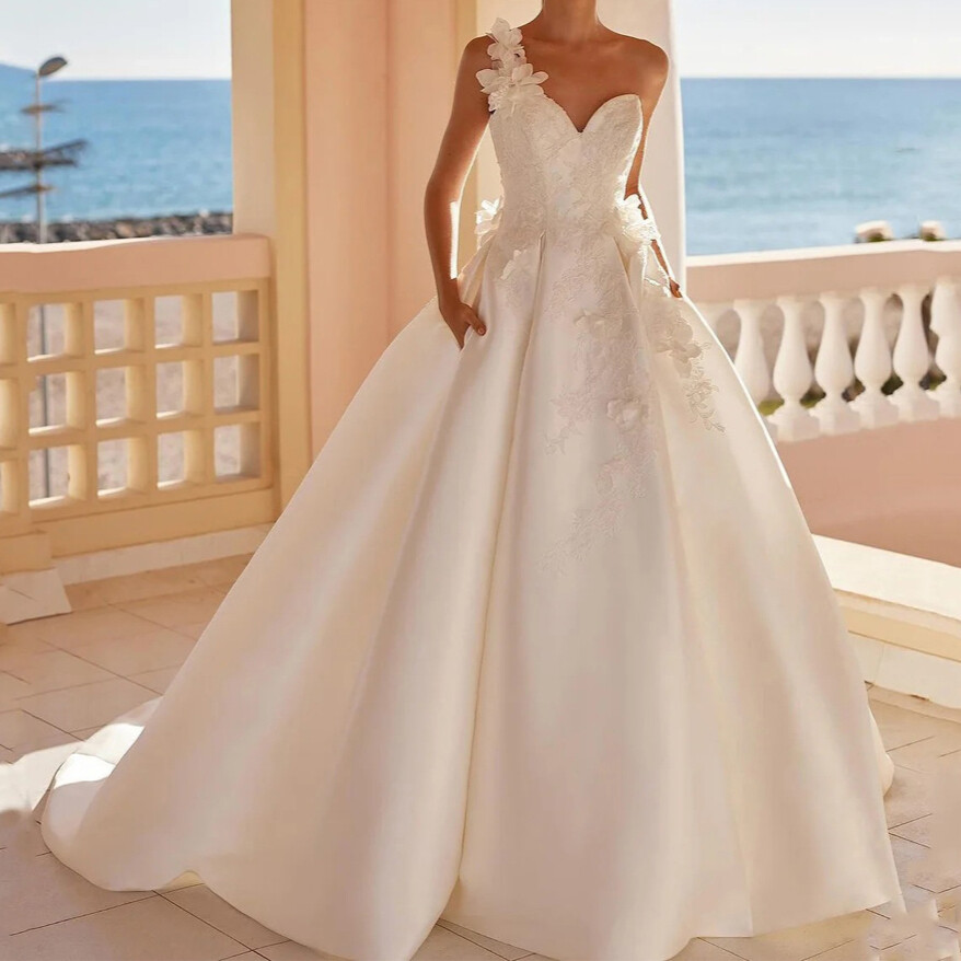 elegant one shoulder wedding dress One-Shoulder Wedding Dress main image 1
