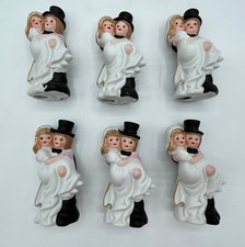 Set of 6 Vtg Bride Groom Wedding Cake Toppers Ceramic Bisque 4" Shower Party
