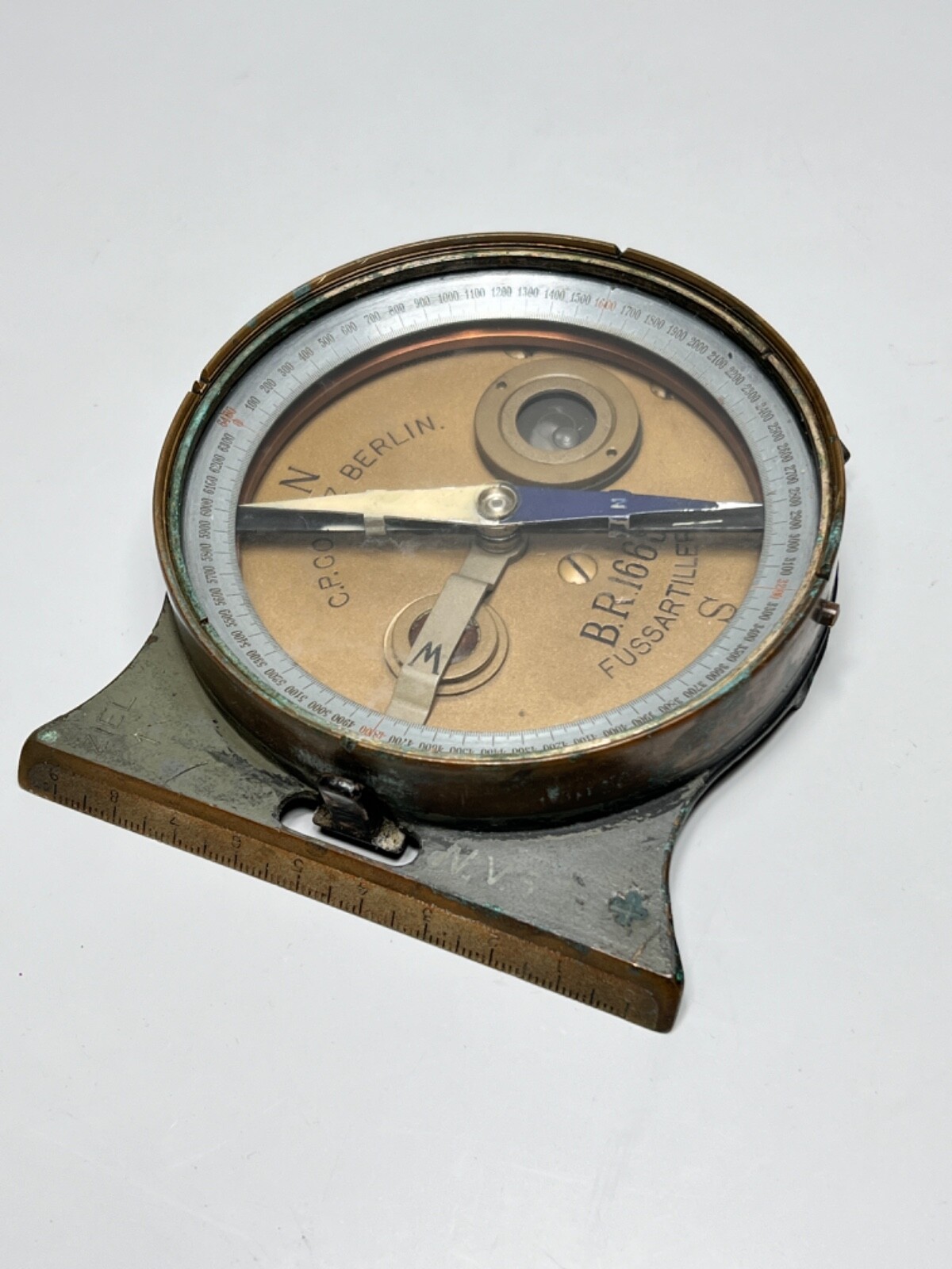 German Compas Ruler Antique Military WWI German Artillery Field Compass w Level C.P Goerz ...