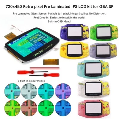 V5 3.0'' Laminated 720x480 Retro Pixel LCD Mod+Printed Shell For Gameboy Advance