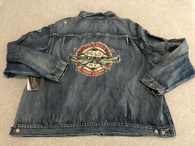 Polo Ralph Lauren Sportsman Trucker Denim Jean Jacket USA Flag 3XB