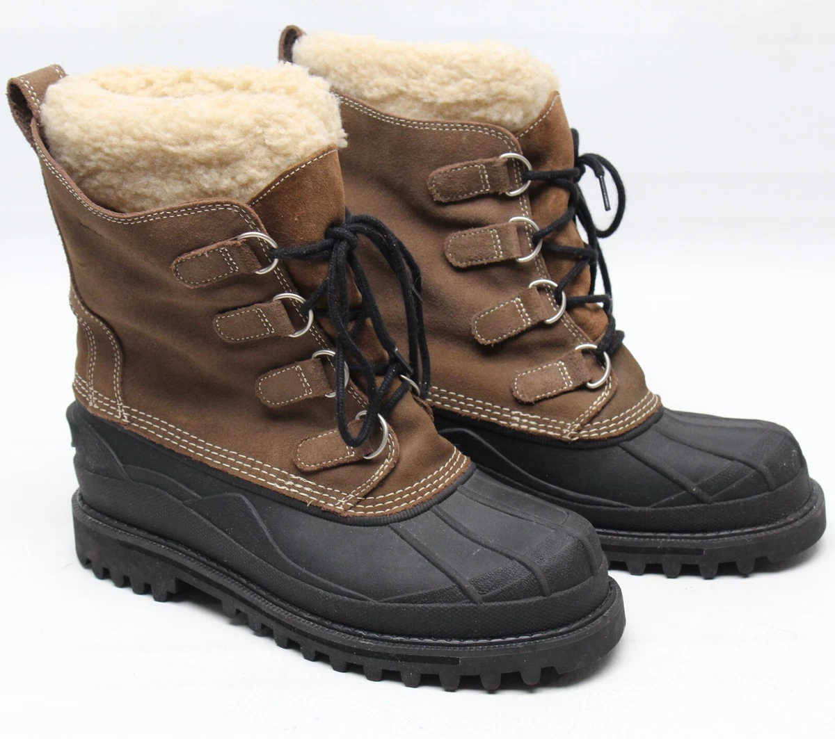 LL Bean Mens Winter Boots 8 M Brown Leather Sherpa Insulated Rubber Snow Pac