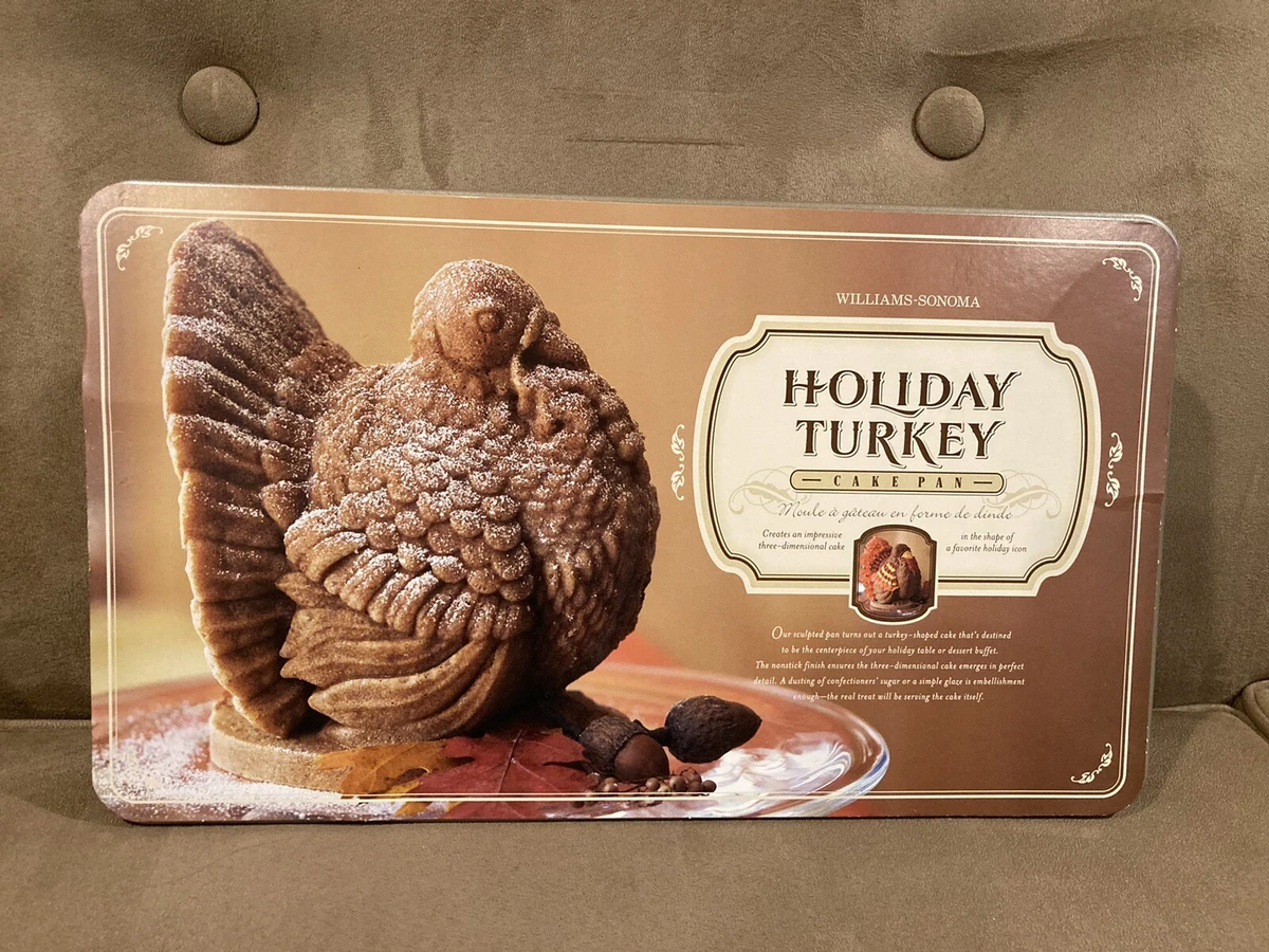 Thanksgiving turkey cake pan mold flatlay back, Nordic Ware decorative  holiday baking pan