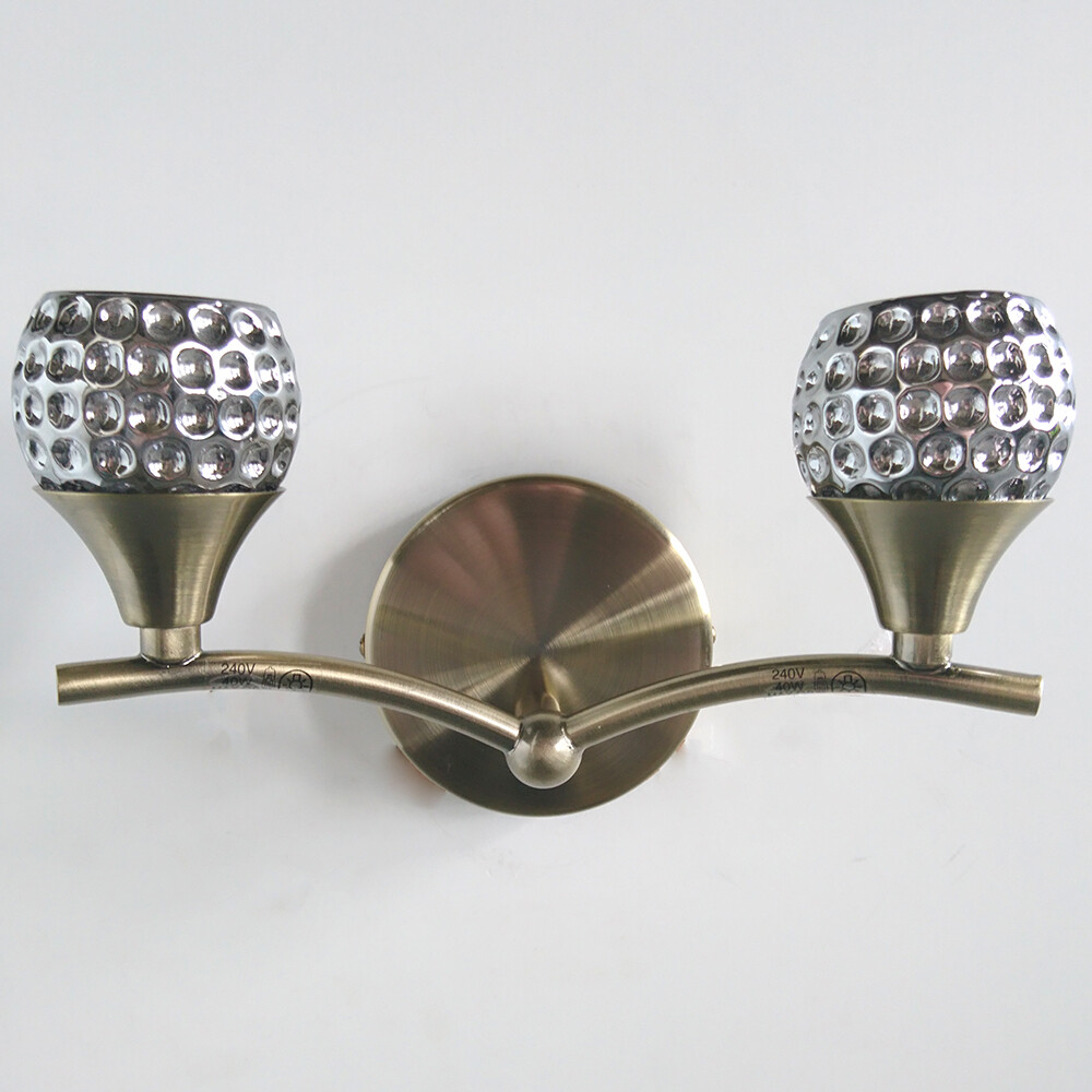 Litecraft Wall Light 2 Arm With Smoke Tinted Shades - Antique Brass Clearance