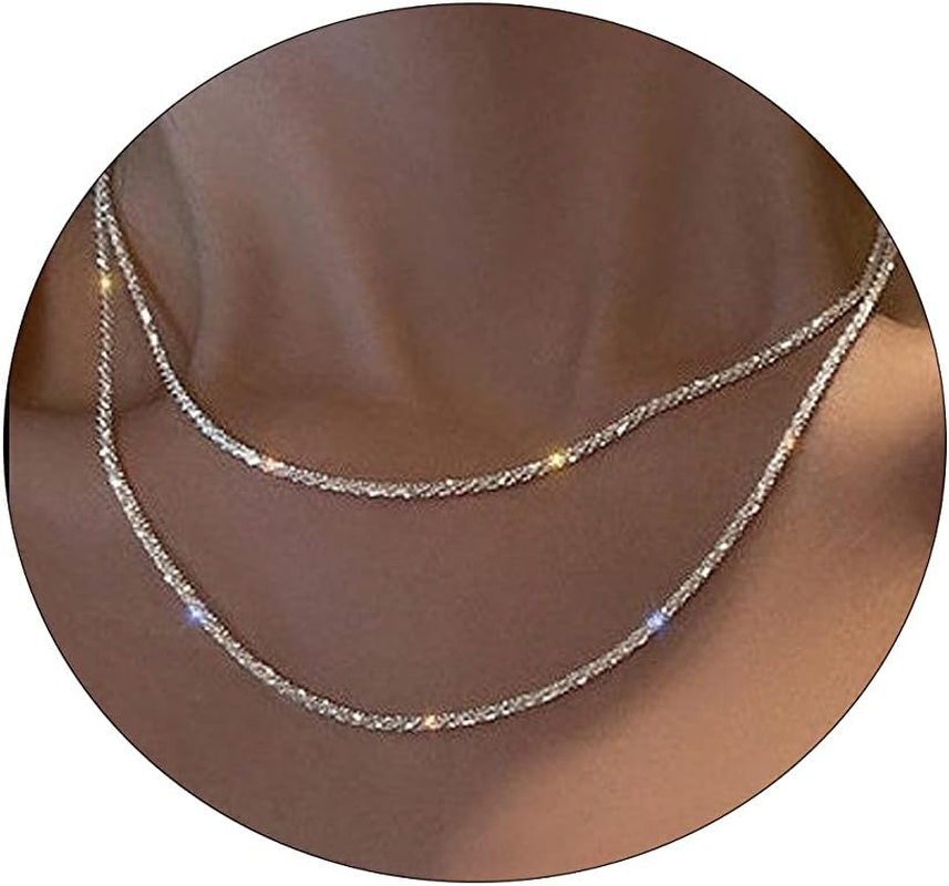Herringbone Choker Necklace Set Double Layer Snake Chain Herringbone Chain Neckl