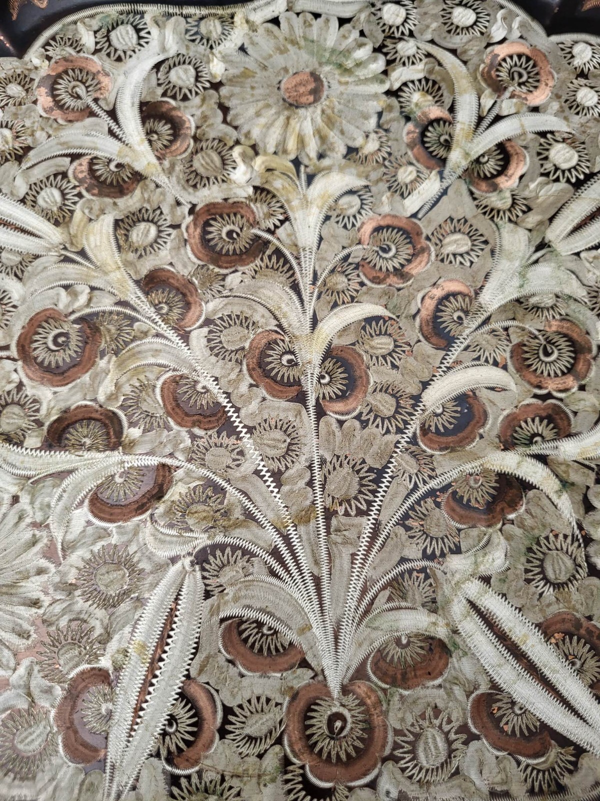 Large 18 3/4 X 12in Etched Flowers Copper Metal Tray / Wall Hanging