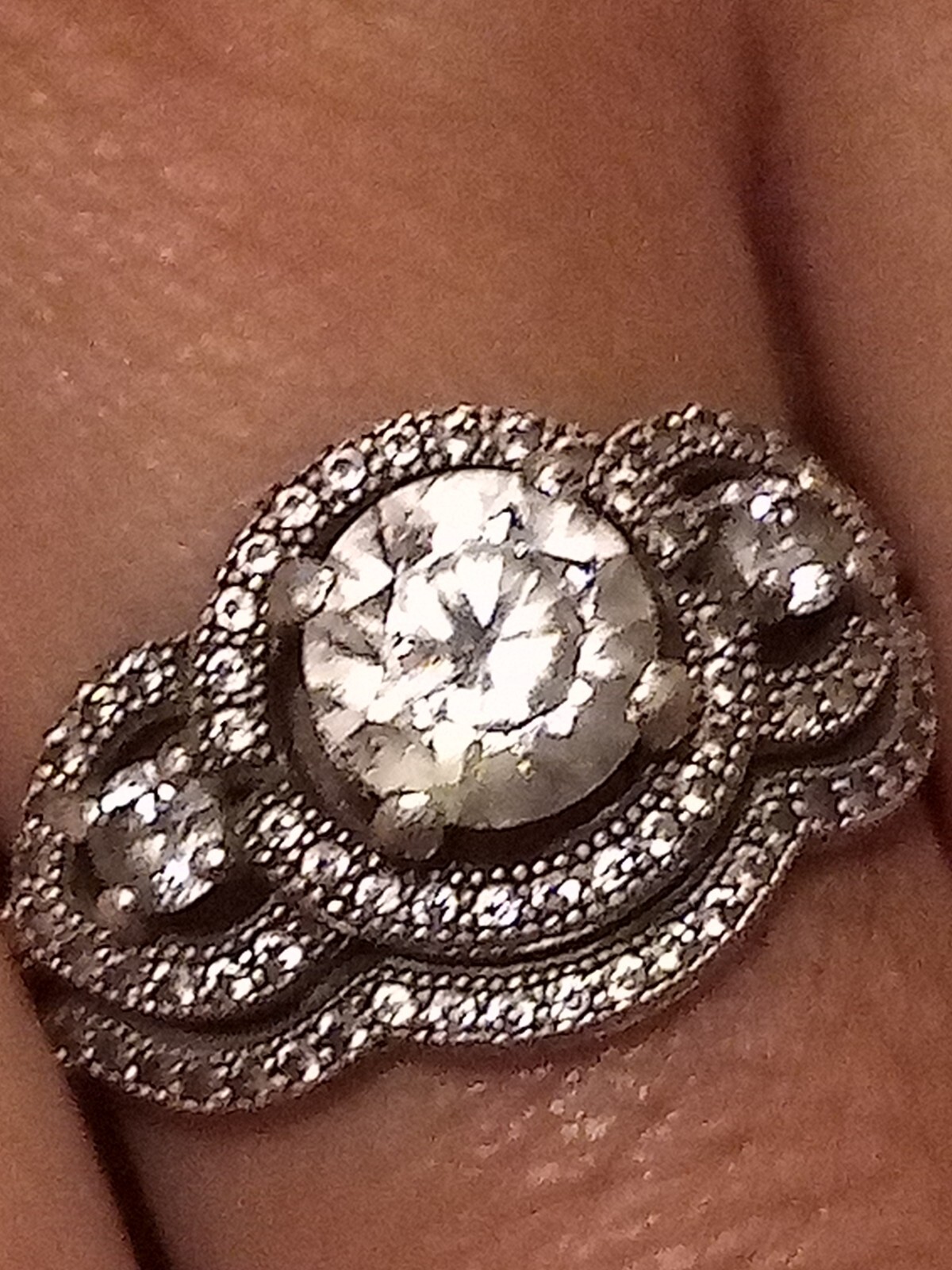 925 Wedding Ring Solid Silver W/Unknown Gemstones… - image 2