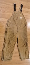 Vintage Men's Carhartt Duck Lined Double Knee Work Overall Bib, R02 BRN - 42/30