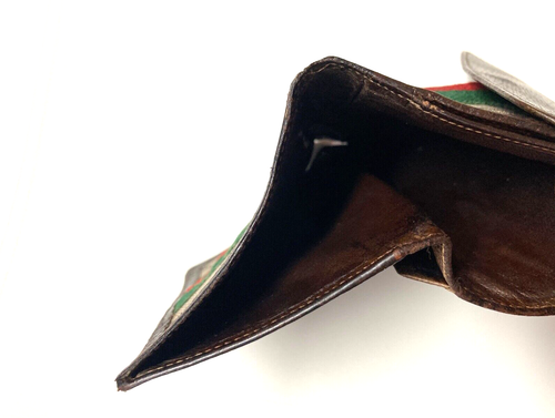 OLD GUCCI 1970s G.GUCCI HORSE BIT G BUCKLE GG PRINT LEATHER WALLET ITALIAN COLOR - Picture 11 of 24