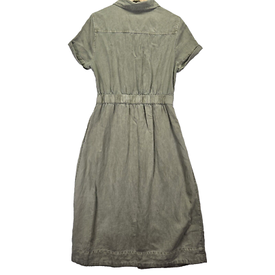 C&C California Casual Midi Shirt Dress Button Tie Front Linen Blend Sz 10  Green