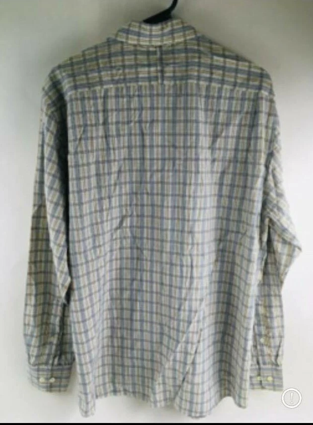 Camisa Banana Republic para hombre talla mediana azul tostado a cuadros abotonada Foto 2 de 4