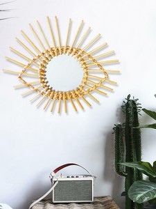 40cm Retro Sun Mirror Wicker Rattan Willow Bamboo Glass Wall Hanging Art Decor Ebay