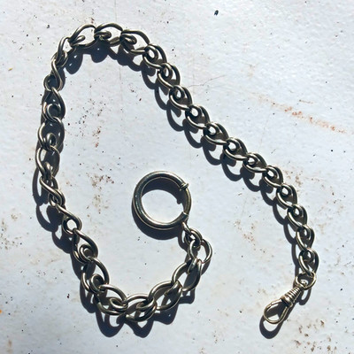 Silver Tone Metal Watch Chain w/ Spring Ring Clasp & Swivel Snap Hook