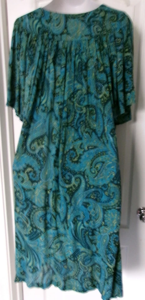 Go Softly Teal Paisley nightgown size 3X Short sleeve front zip - Image 3 of 3