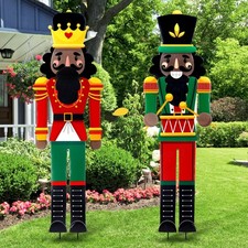 2 Pcs Large Metal Christmas Nutcracker Yard Sign with Stakes 45 Inch Xmas Yar...