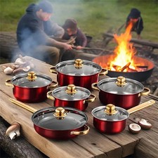 12 Piece Cookware Set Nonstick Pots and Pans Home Kitchen Cooking Non Stick, Red
