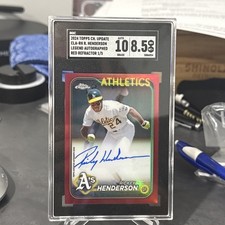 2024 Topps Chrome Update Rickey Henderson RED REFRACTOR AUTO 1/5 SGC 8.5 w 10 AU