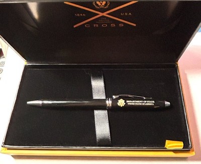 DEPARTMENT OF STATE CROSS TOWNSEND BLACK BALL PEN WITH RHODIUM-PLATED APPOINTMEN