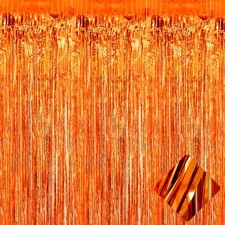 4 Pack Orange Foil Fringe Curtain, 3.2x9.8Ft, Tinsel, Party, Photo Booth