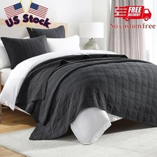 100 Cotton Quilt Set Queen Size, Charcoal Pre-Washed Bedspreads Coverlet Set