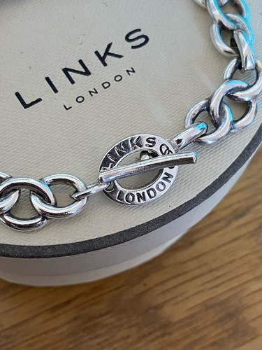 Rare Genuine LINKS OF LONDON Hallmarked Silver Toggle Logo Bracelet With Box - Picture 7 of 17