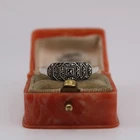 K4.1 Vintage 925 Silver Art Deco Geometric Marcasite Statement Ring Size Z