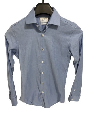 T.M. Lewin Men s Shirt 15 34 Super Fitted Finest Cotton Stretch Check Blue