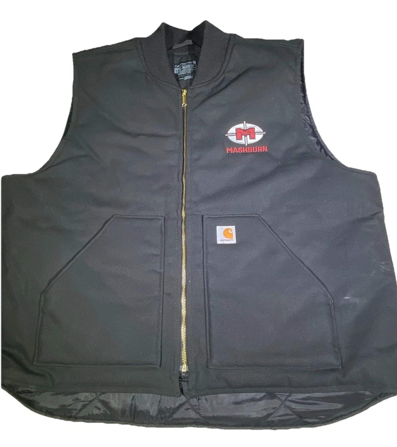 Carhartt Quilt Lined Canvas Vest Mens X-Large Black Full Zip Relaxed Fit V01 BLK