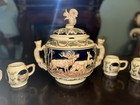 German Ceramic Lidded Beer Stein Set w/ Matching Mini Mugs, Hunting Scene  — photo 7