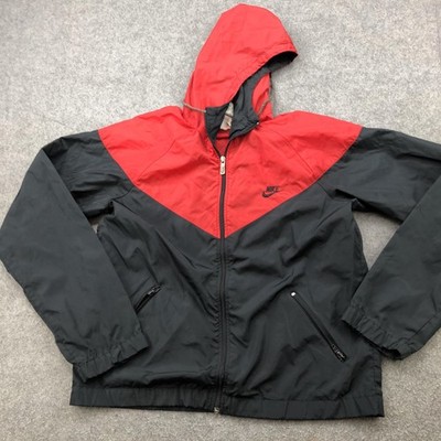 Vintage Nike Jacket Mens Large Red Black Windbreaker Hooded