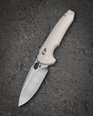 Bestech Knives Noctar Folding Knife 3.75'' 14C28N Steel Blade Tan G10 Handle