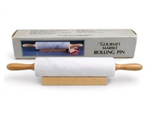 Vintage Progressive Gourmet Marble Rolling Pin Gray White Wood Cradle Stand Box
